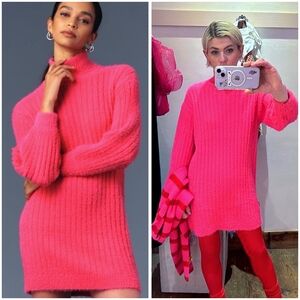 Anthropologie, Flat White Bright Pink Ribbed Sweater Dress